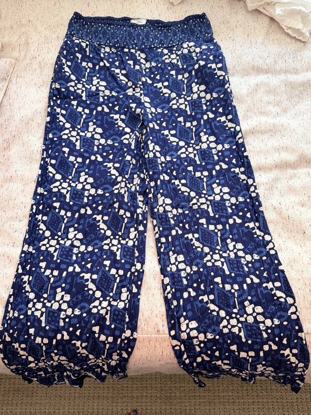 Fatface Smocked Waist Blue Printed Wide-Leg Women's Pants